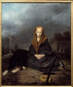 Jong meisje op de begraafplaats