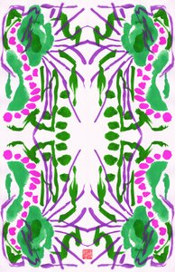 Pauw Groen Roze Bloemenpatroon door Odilia W. Y. Fu