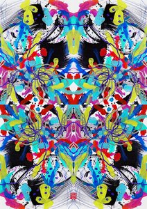 Zen inkt blauw rood geel bloemenpatroon