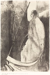 En een andere engel kwam uit de tempel die in de hemel is, en hij had ook een scherpe sikkel door Odilon Redon
