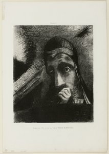 Gezicht van Mysterie (In mijn droom zag ik in de lucht een GEZICHT VAN MYSTERIE), plaat 1 uit Hommage aan Goya door Odilon Redon