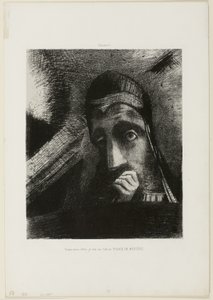 Gezicht van Mysterie (In mijn droom zag ik in de lucht een GEZICHT VAN MYSTERIE), plaat 1 uit Hommage aan Goya door Odilon Redon