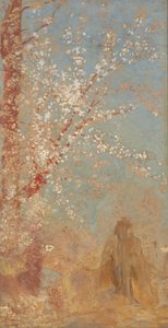 Figur unter einem blühenden Baum door Odilon Redon