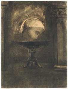 Hoofd met Frygische kap, op een sokkel door Odilon Redon