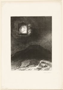 Precaire Glim, een Hoofd Hangend uit de Oneindigheid, plaat 3 van 6 door Odilon Redon