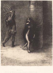 Sint Antonius: "Onder haar lange haar, dat haar gezicht bedekte, dacht ik Ammonaria te herkennen" door Odilon Redon