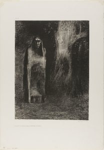 De man was alleen in een nachtlandschap, uit Nacht door Odilon Redon