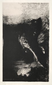 De verzoeking van Sint Antonius Eerste serie: De Chimera met groene ogen draait, blaft, 1888 door Odilon Redon