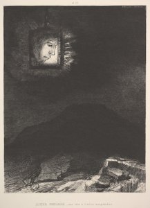 De vage glans van een hoofd zwevend in de ruimte, 1891 door Odilon Redon