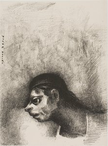 Door de barst in de muur werd het hoofd van een dode geprojecteerd, uit The Juror door Odilon Redon
