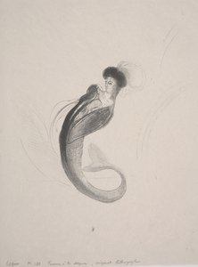 Vrouw met een toque en een zeemeerminnenstaart door Odilon Redon