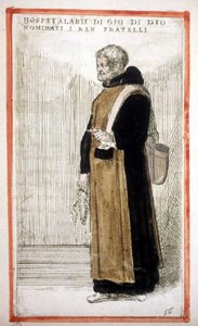 Religieuze orde: de Hospitaalbroeders van Sint-Jan van God (gravure, 16e eeuw) Volgens O. Fialetti door Odoardo Fialetti