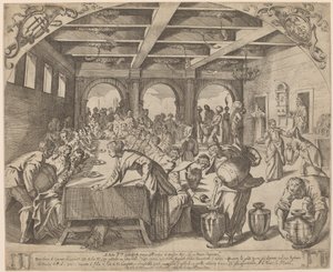 De Bruiloft te Kana door Odoardo Fialetti after Jacopo Tintoretto