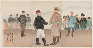Het opheffen van het beleg van Port Arthur: Generaal Stossel ontmoet Generaal Nogi door Ogata Gessan