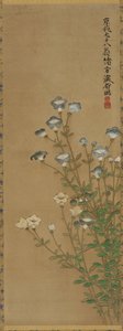 Blauwe en witte bloemen op slanke stelen, Edo-periode, 18e-19e eeuw door Ogata Kenzan