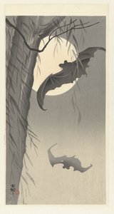 Vleermuizen en volle maan door Ohara Koson