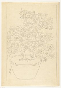 Bloeiende azalea in pot door Ohara Koson