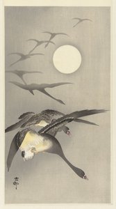 Ganzen bij volle maan door Ohara Koson