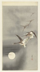 Ganzen in vlucht door Ohara Koson