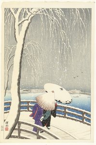 In de sneeuw op Yanagibashi