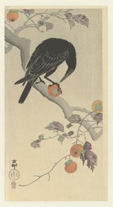 Kraai met kakivrucht door Ohara Koson