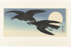 Kraaien bij volle maan door Ohara Koson
