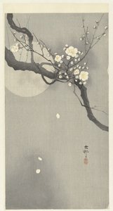 Pruimenbloesem en volle maan door Ohara Koson