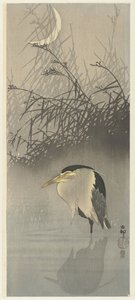 Reiger bij nieuwe maan door Ohara Koson