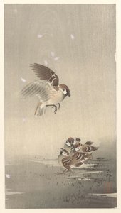 Ringmus met jongen door Ohara Koson