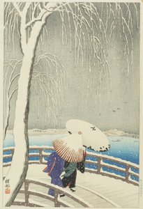 Sneeuw bij Yanagibashi, 1927
