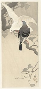 Twee duiven op een tak door Ohara Koson