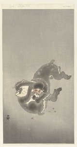 Twee spelende apen door Ohara Koson