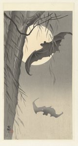 Twee vleermuizen bij volle maan door Ohara Koson