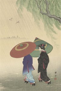 Twee Vrouwen in de Regen door Ohara Koson