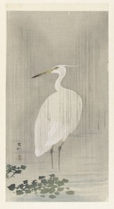 Zilverreiger in regen door Ohara Koson