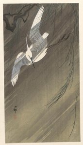 Zilverreiger in storm door Ohara Koson