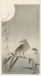 Zwarte ruiter op bamboetak door Ohara Koson
