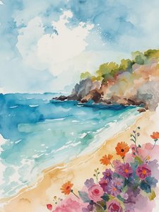 Kustbloei - Aquarel door Ohkimiko