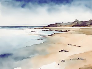 Rustige kustlandschap in aquarel