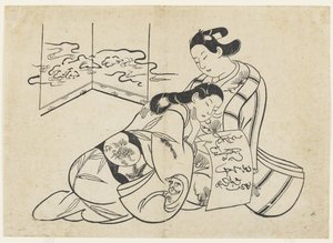 (Geliefden als mitate van Daruma die de Jangtse oversteken op een rietstengel) door Okumura Masanobu