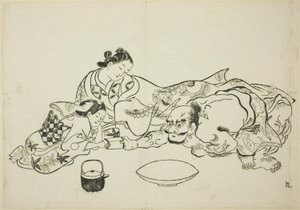 Een Krachtproef, nr. 9 uit een serie van 12 prenten door Okumura Masanobu