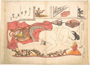 Slaapkamerscène door Okumura Masanobu