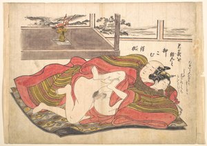 Slaapkamerscène door Okumura Masanobu
