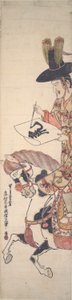 Koreaan te paard schrijft het karakter door Okumura Masanobu