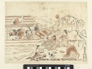 Nachtelijk spelevaren door Okumura Masanobu