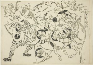 De reis van Teika (Taika no michiyuki), uit de serie "Beroemde scènes uit Japanse poppenkastvoorstellingen (Yamato irotake)".