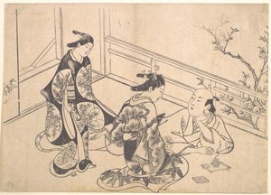 De acteur Ichimura Takenojo liggend op een balkon door Okumura Masanobu