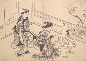 De Acteur Ichimura Takenojo Liggend op een Balkon, ca. 1715 door Okumura Masanobu