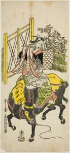 De Acteur Sanogawa Ichimatsu I als Kumenosuke in het toneelstuk "Nanohana Akebono Soga," uitgevoerd in het Nakamura Theater in de tweede maand, 1741 door Okumura Masanobu