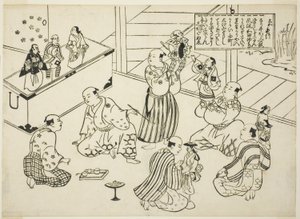De Kleedkamer van een Poppentheater, de inhoudsopgave uit de serie "Beroemde Scènes uit Japanse Poppenspelen (Yamato irotake)"
